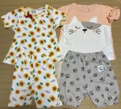 ベビーパジャマ 80cm 2点セット ひまわり 猫柄のサムネイル