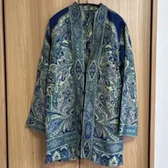 ペイズリー柄 長袖シャツ 青緑