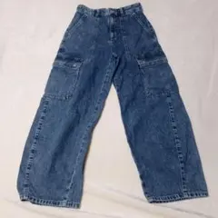 GU ブルー ワイドレッグ カーゴデニムパンツ