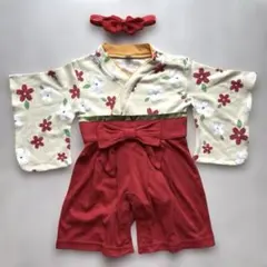 ヘアバンド付き　ベビー袴ロンパース　70cm 女の子