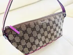 グッチGUCCIアクセサリーポーチ 「シェリーラインベージュ×ピンク（希少）」