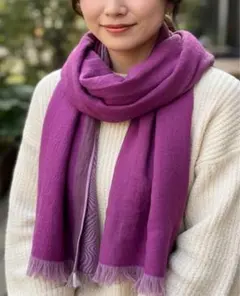 日本製　二重ガーゼ　マフラー　コットン　バイオレット　バイカラー　新品