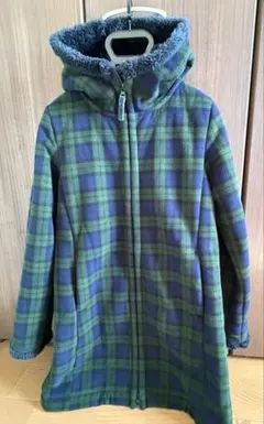 ユニクロ チェックアウター 緑青 メンズ レディース フード付きコート