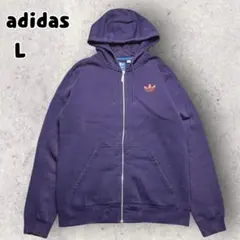 adidas アディダス トレフォイル刺繍 ジップアップパーカー パープル L