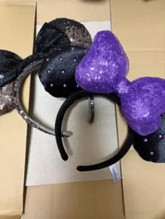 ディズニー カチューシャ ミニー スパンコール 紫 リボン