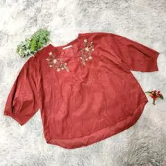 【RETRO GIRL】レトロガール (M) 七分袖カットソー 裾ラウンド 刺繍