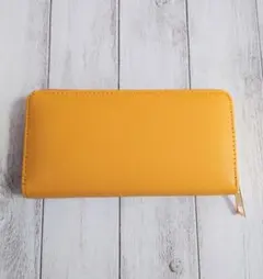 無地 シンプル　長財布 ラウンドファスナー　 合皮 財布　 イエロー 黄色