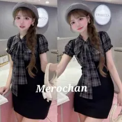 ダーリッチ レイヤードライクボウタイニットミニワンピース F 黒