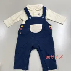 キムラタン/Piccoloオーバーオールセット くま刺繍　ネイビー80サイズ