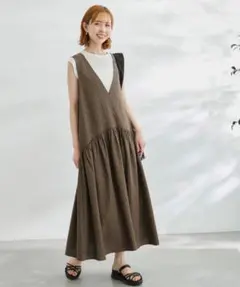 ROPÉ PICNIC◆Vネックジャンパースカート/ブラウンチェック柄◆38