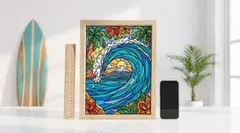 53・A4ポスター 富士山 波 ステンドグラス 西海岸 ハワイアン 絵画
