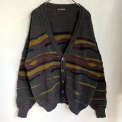 ユーロ ヴィンテージ デザインカーディガン 3Dニット ウール混 ヨーロッパ