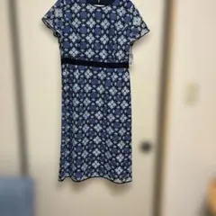 幾何学模様 刺繍 半袖ワンピース ネイビー系 タグ付き　8/8までのサムネイル