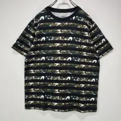コラボ　Tシャツ　L　アンディウォーホル　迷彩柄　カモフラ　ボーダー　古着コーデ