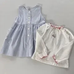 FAMILIAR 水色 ワンピース フリル　カットソー　2点まとめ売り　100