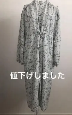 ✨美品✨　コムサイズム　花柄長袖シャツワンピース ミントグリーン　サイズ９号