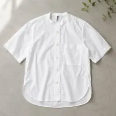 【美品】MHL. マーガレットハウエル バンドカラーシャツ 半袖 比翼 白 Ⅰのサムネイル