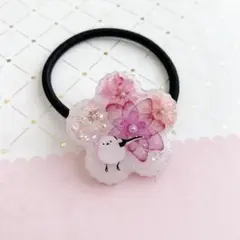 4006】シマエナガ レジンヘアゴム スクエア型 2色の紫陽花と2色の