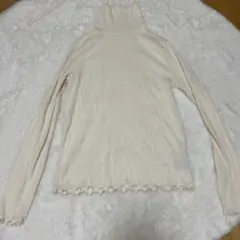 アイボリー ハイネック 長袖カットソー M インナー 首あり