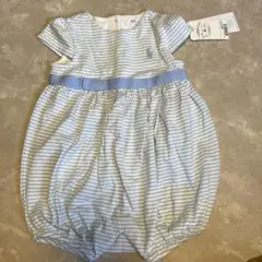Ralph Lauren 水色ストライプロンパース 70