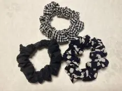 シュシュ　3個セット　ハンドメイド　モノトーン系