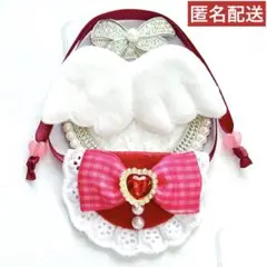 いつぬい ぬい用 羽 重ね チェック リボン スタイ よだれかけ 濃赤 モンぬい