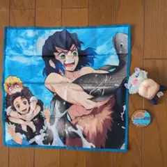 鬼滅の刃 伊之助 ハンカチ ぬいぐるみキーホルダー 缶バッジ セット