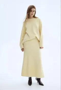 新品 ニットフレアスカート ライトイエロー Lサイズ