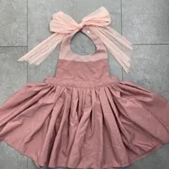 美品 MARLMARL リボン付きピンクエプロン お食い初め