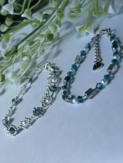 ブルー．ホワイトパールビーズブレスレット2点