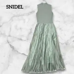 【SNIDEL】美品 ニットドッキングシフォンワンピース グリーン 1