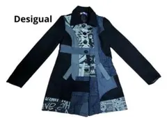 美品✨Desigual 幾何学柄パッチワークデザインロングコート S 黒 グレーのサムネイル