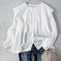 美品　スピックアンドスパン コットンボイルピンタックブラウス ホワイト