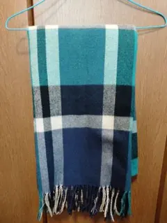 ターコイズ ネイビー チェック マフラー