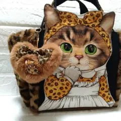 コヤンイサムチョン☆ころりんトートバッグ　デニム＆ヒョウ柄ボア　ビッグサンダー