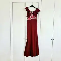IRMA バーガンディ フラワー刺繍 ロングドレス