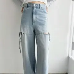 NICE CLAUP サイドあきリボンワイドデニム Sサイズのサムネイル