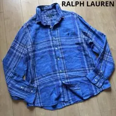 【極美品】ラルフローレン リネンシャツ マドラスチェック ブルー XL 長袖