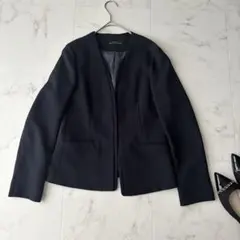 美品 トゥモローランド ドレイピーオックス ノーカラージャケット 38