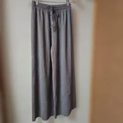 coca リブ編み グレージュ ワイドパンツ