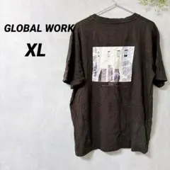 美品GLOBAL WORK 【XL】バックプリントTシャツ ブラウン1点もの