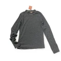 グレーと黒のストライプ ハイネック長袖