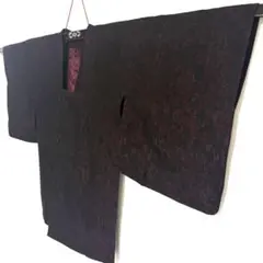 5k2744 道行コート　正絹　単衣　茶色　ピンク　黒　花柄　和装コート　着物