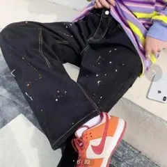 男女兼用 ワイド ペイント デニムパンツ XLサイズ