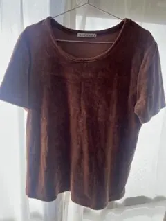 RANDEBOO ベロア調 半袖Tシャツ ブラウンのサムネイル