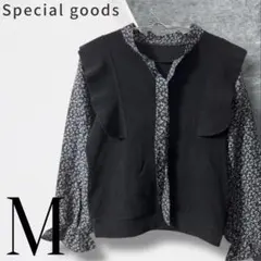 「即日発送」M JUNOAHフリル付き黒花柄　長袖ブラウスシャツ　ニットセーター