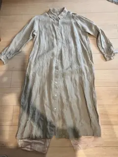 無印　リネン 長袖 リネンシャツワンピース L