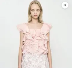ME &MECOUTURE シアーフレアフリルブラウス ピンク 半袖のサムネイル