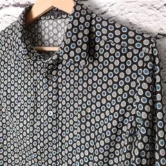 美品■NO ID. ノーアイディー 長袖シャツ　 総柄　グレー系 シェルボタン