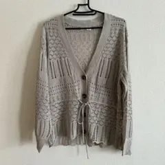 「新品未使用」レース編みベージュカーディガン　Lサイズ